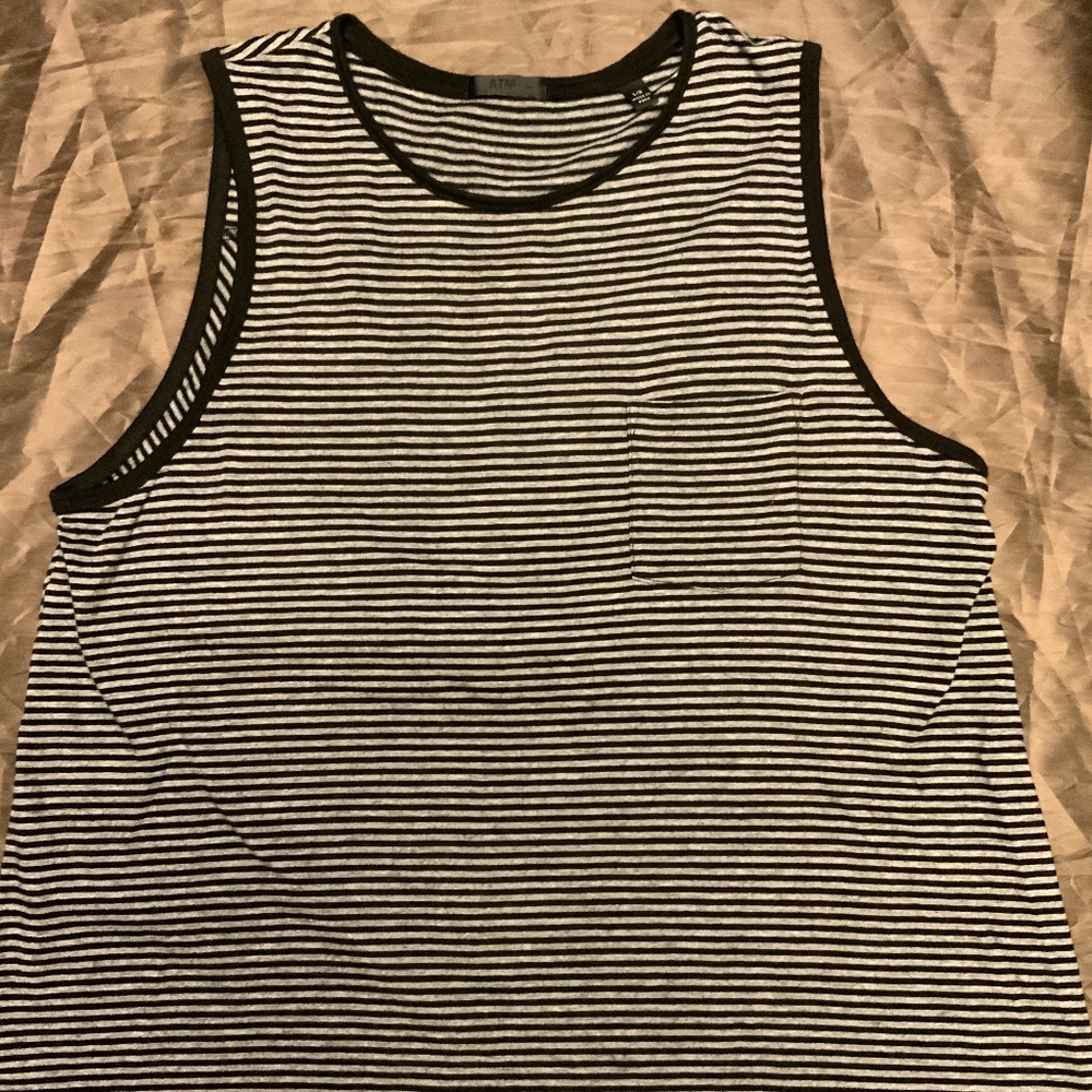 ATM Anthony Thomas Melillo Stripe Jersey Tank - Black/ Grey Large